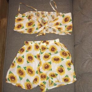 2 piece sunflower croptop and shorts matching set